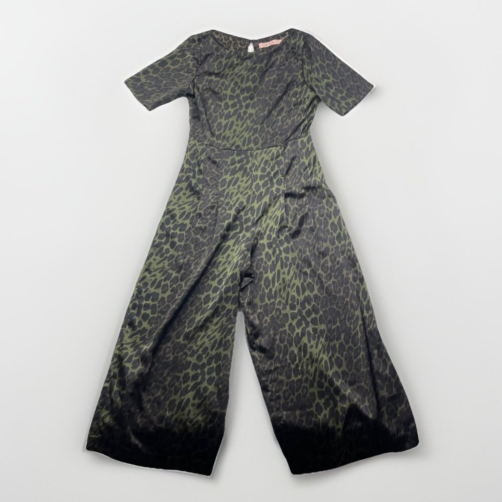 TP Traffic People Women's Wide Leg Green Leopard AOP Pantsuit / Jumpsuit Sz S